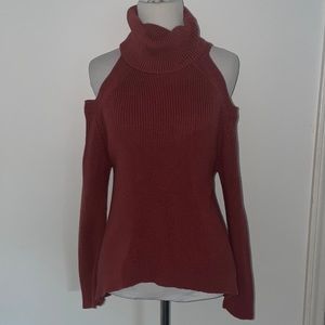 Cold shoulder turtleneck sweater